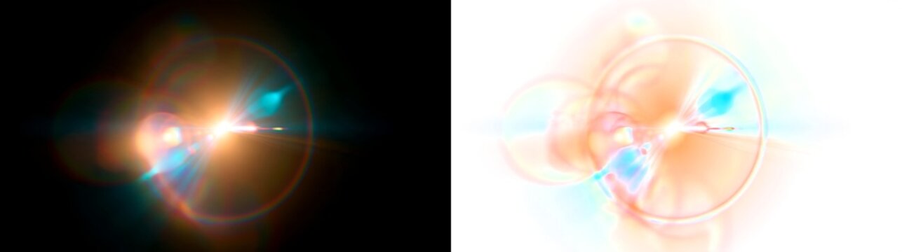 Neon holographic flare abstract 3D orb with rainbow glow and lens flare light effects, transparent background.