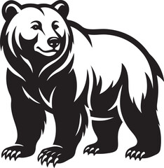 Obraz premium Grizzly Bear Standing Profile Black White Illustration, Grizzly Bear Side View Vector Animal Illustration