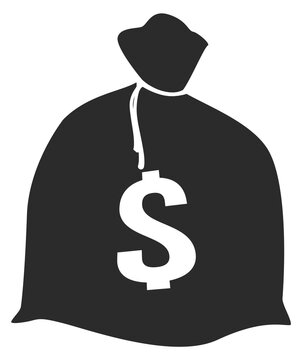 Dollar coin bag black icon. Money sack