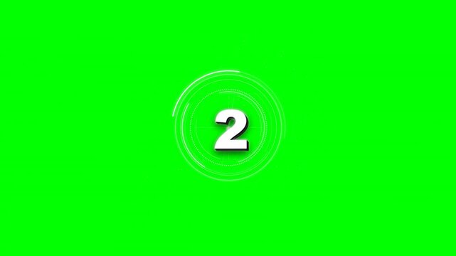 A 10-second cinematic broadcast countdown featuring futuristic 3D HUD rings, an expanding pulse, and a smooth, slow final title reveal against a green screen.