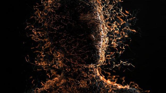 Dark tangled thoughts represent negative beliefs about money being reframed into warm abundance thinking in this abstract visual concept.