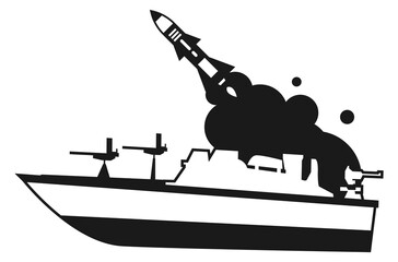 Military ship black icon. Missile launcher warship © ONYXprj