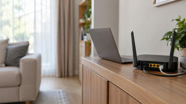 Home router connecting laptop for internet access