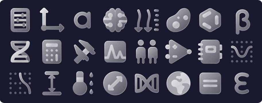 Science Icon Set &mdash; measurement, mathematics, maths, symbol, scale, math, physics, greek, measure, alphabet, letter, test, geometry, chemistry. Vector icon pack.