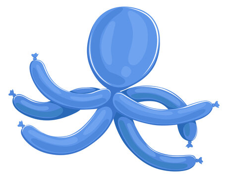 Balloon octopus cartoon icon. Blue inflatable animal