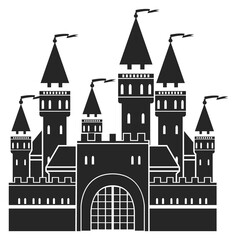 Obraz premium Medieval castle black icon. Old fairytale architecture