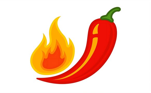 Red chili pepper with flaming fire flame vector illustration isolated on white background symbol for hot spicy food pepper sauce and fiery taste concept.