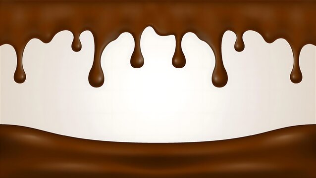 Creamy melted chocolate drips top and bottom frame background vector illustration concept for sweet food dessert cake bakery product advertising banner template layout.