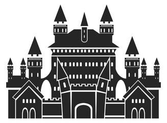 Fototapeta premium Castle silhouette. Ancient fantasy building with stone towers