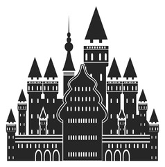 Obraz premium Medieval city citadel. Royal fantasy castle black icon