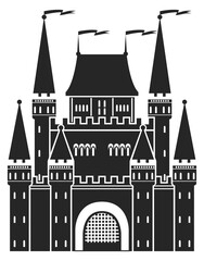 Obraz premium Fairytale castle black icon. Kid fantasy architecture
