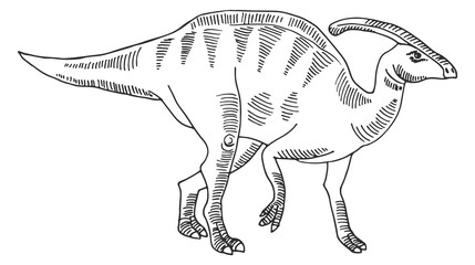 Parasaurolophus drawing. Ancient predator. Prehistoric reptile sketch © ONYXprj