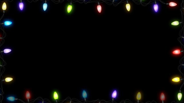 Colorful Christmas String Lights Blinking Border Frame Isolated Alpha Channel Loop Animation ,New Year and Holiday and Birthday Videos Overlay Vertival social media Motion design element