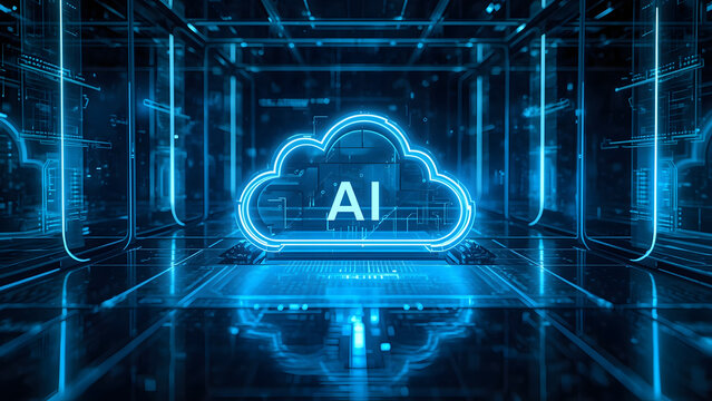 Cloud and edge computing technology data transfer concept. A large cloud icon is in the center, Ai Brain Cloud Big data, network, Science and futuristic ai cloud background concept.