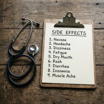 Medical Information Displayed On Clipboard Listing Common Side Effects