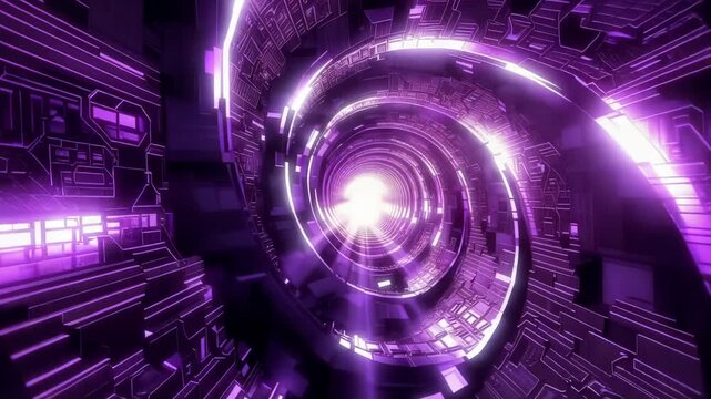 Purple Sci-Fi Spiraling Tunnel with High Contrast Glow