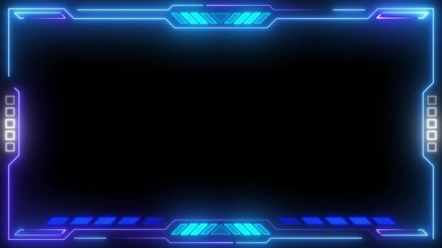 Abstract tech border grids frame text fields with glowing blue lines. Contemporary digital broadcast media layouts gain a highly polished style. Abstract tech border loops.