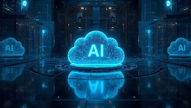 Cloud and edge computing technology data transfer concept. A large cloud icon is in the center, Ai Brain Cloud Big data, network, Science and futuristic ai cloud background concept.