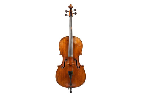 Antique Wooden Cello on White Background
