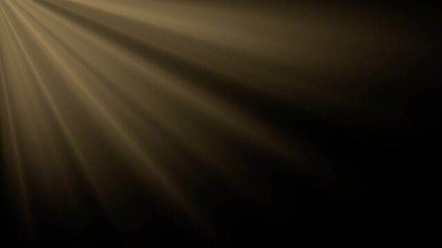 Sunlit beams drift across dark background in warm ambient glow. Golden streaks spread diagonally from upper edge, creating layered rays, luminous swaths, and soft haze across abstract light pattern.
