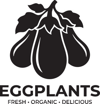 Black and white eggplant logo design with fresh organic and delicious text labels