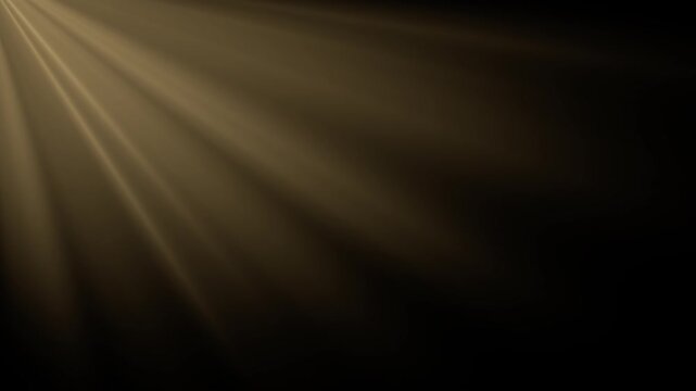 Ambient glow fills dark background with warm sun rays. Soft beams fan outward in shifting angles, creating calm light streaks against black space and gentle atmospheric mood with diagonal motion.