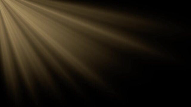 Sunbeams sweep across dark background, creating warm shafts of light with soft haze. Sunbeams shift gently in diagonal bands, forming calm luminous pattern against deep black space.