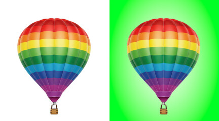Two colorful rainbow hot air balloons floating in sky © Ajaira