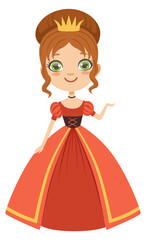 Obraz premium Fairytale princess character. Cartoon royal girl in red dress