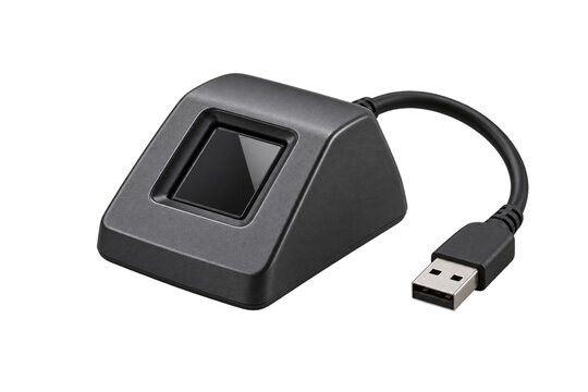 Desktop fingerprint reader with cable on transparent background