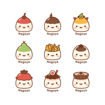 Cute Nagoya Japanese Food Mascot Character Vector Set