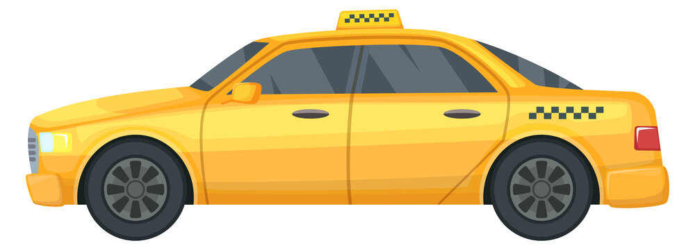 Taxi side view. Passenger service yellow auto