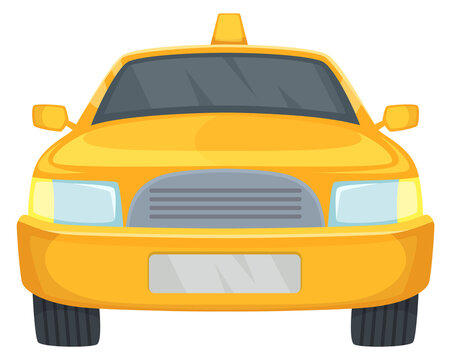 Taxi front view. Yellow car. Cartoon cab