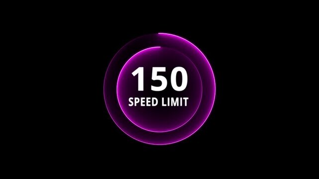 Dynamic road speed limit 150 graphic with futuristic blue neon glow effect on a black background for presentations and technology. Road speed limit 150 mph sign board,circle neon line template