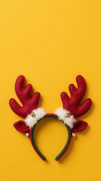 Festive reindeer antlers headband on bright yellow