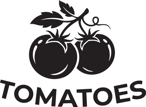 Red tomato vegetable logo icon with text label for organic food and fresh produce market
