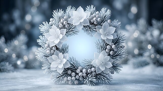 A beautiful frosty winter wreath evokes the spirit of christmas and the magic of the season