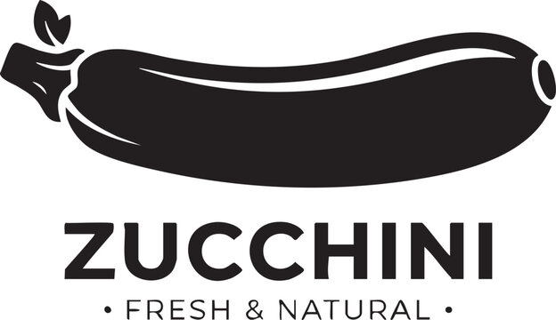 Black and white zucchini vegetable logo icon with fresh and natural text