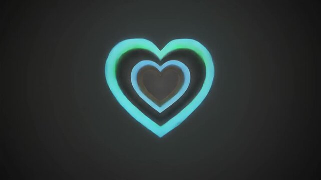 Neon heart pulsing with soft glow against dark background seamless motion graphic