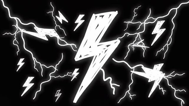 Energetic lightning bolts striking with dynamic motion against a dark backdrop conceptualizing power and electricity