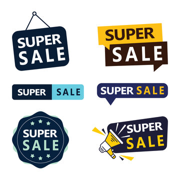 Collection of super sale signs and banners with promotion discount shopping advertising illustration template megabonus