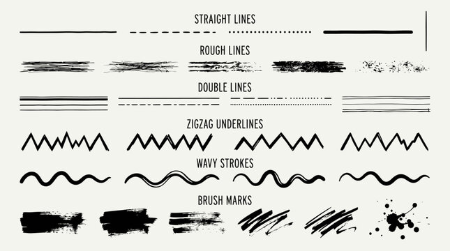 Collection of hand-drawn line art and brush strokes on a neutral background