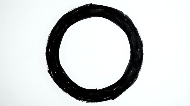 Black textured circle brush stroke on white background