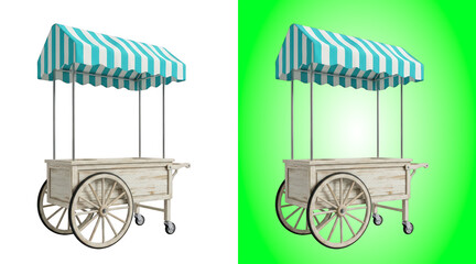Vintage ice cream cart with striped awning © Ajaira