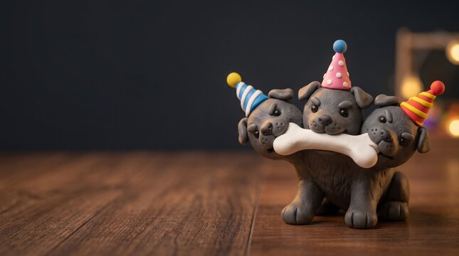 Horizontal Stock Banner of Clay Cerberus Puppy with Clean Copy Space