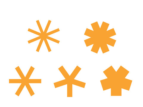 Set of golden yellow retro starburst asterisk shapes