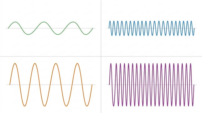 Sound Wave Frequency Comparison: Different Waveform Amplitudes and Cycles &ndash; Physics Diagram Illustration