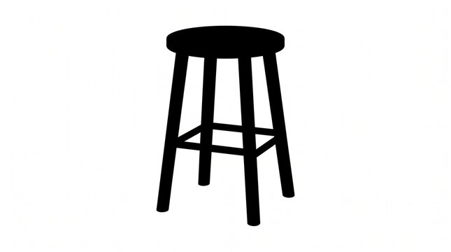 Black silhouette of a wooden bar stool on a white background