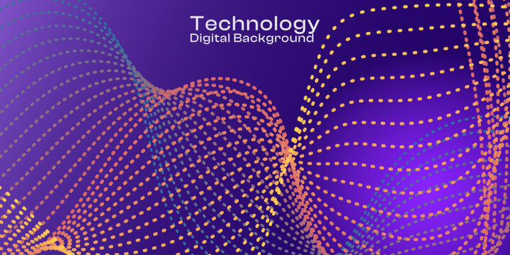 Technology Background, Abstract Digital Particle Wave with Futuristic Dotted Data Flow and Gradient Curves