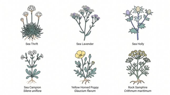 Coastal Flora Botanical Chart of Wild Sea Flowers